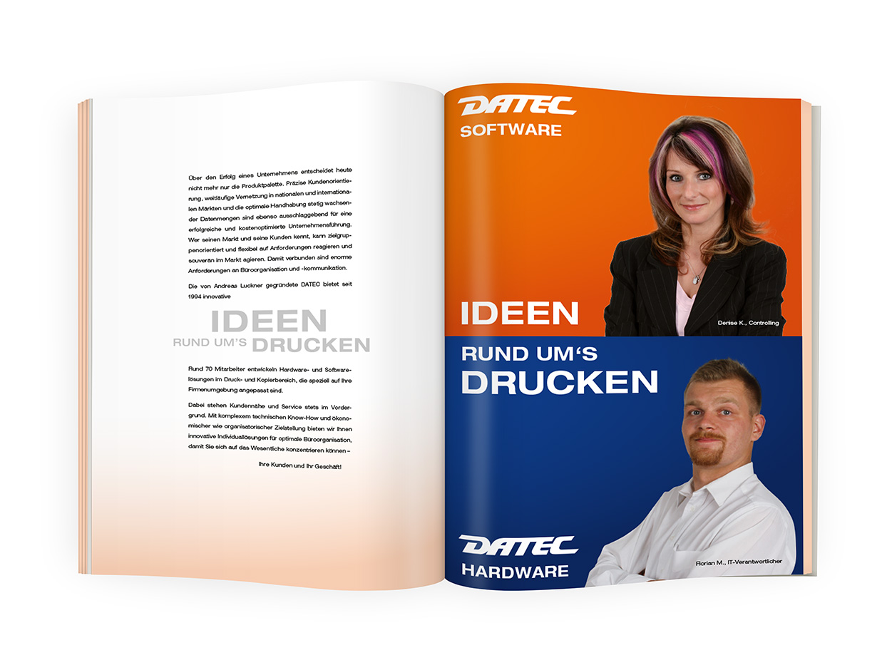 DATEC Imagebroschüre Umschlagseite 2 und Inhaltsseite / -n 1